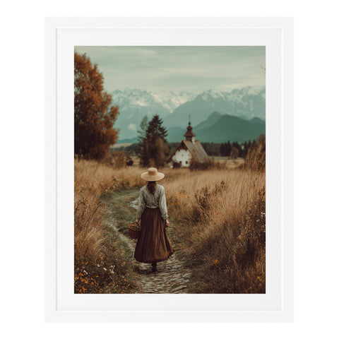 La femme et l'église de montagne