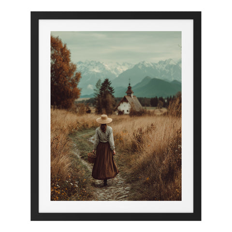 La femme et l'église de montagne